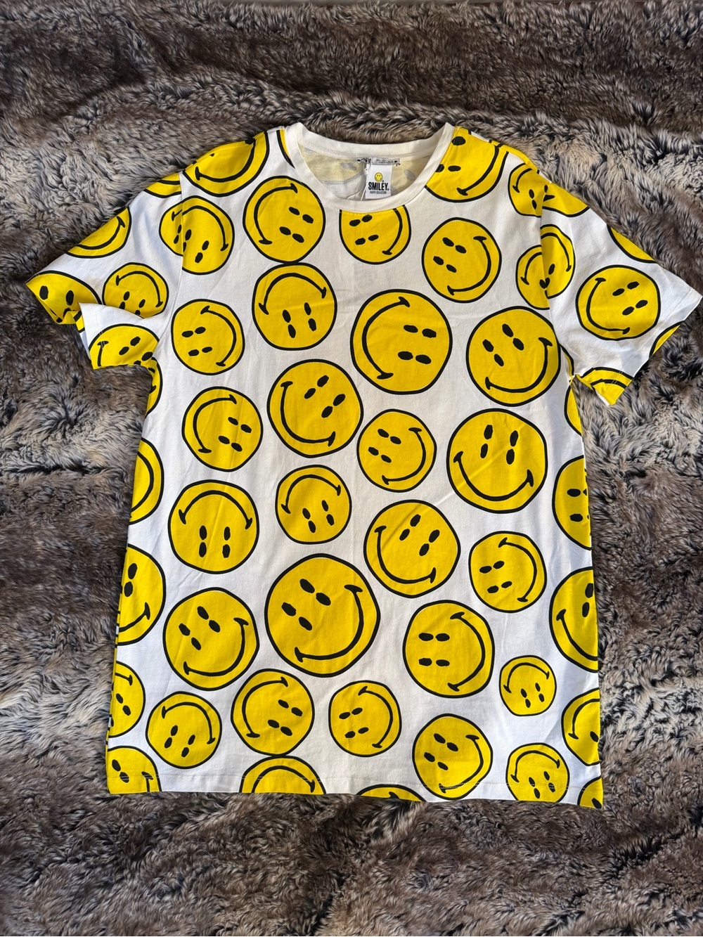 Zara White Tee with Yellow Smiley Print